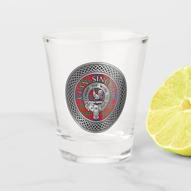 Clan Sinclair Crest & Tartan Knot Shot Glass (Front)