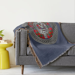 Clan Sinclair Crest & Tartan Knot Throw Blanket