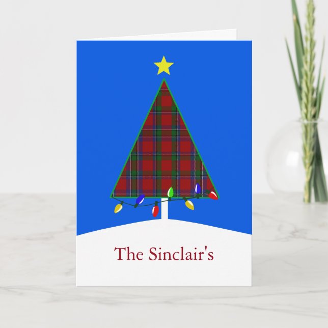 Clan Sinclair Plaid Christmas Tree Greeting Card (Front)