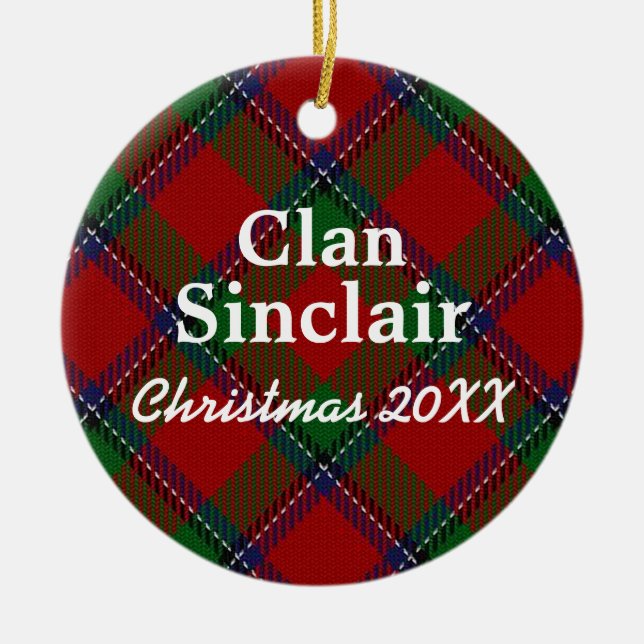 Clan Sinclair Scottish Tartan Ceramic Tree Decoration (Front)