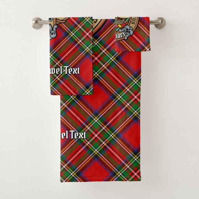 Clan Stewart Crest over Royal Tartan Bath Towel Set (Insitu)