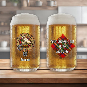 Clan Stewart Crest over Royal Tartan Can Glass