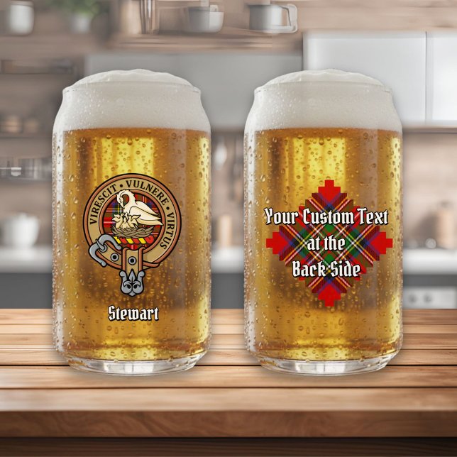 Clan Stewart Crest over Royal Tartan Can Glass (Creator Uploaded)