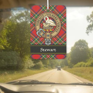 Clan Stewart Crest over Royal Tartan Car Air Freshener