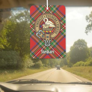 Clan Stewart Crest over Royal Tartan Car Air Freshener