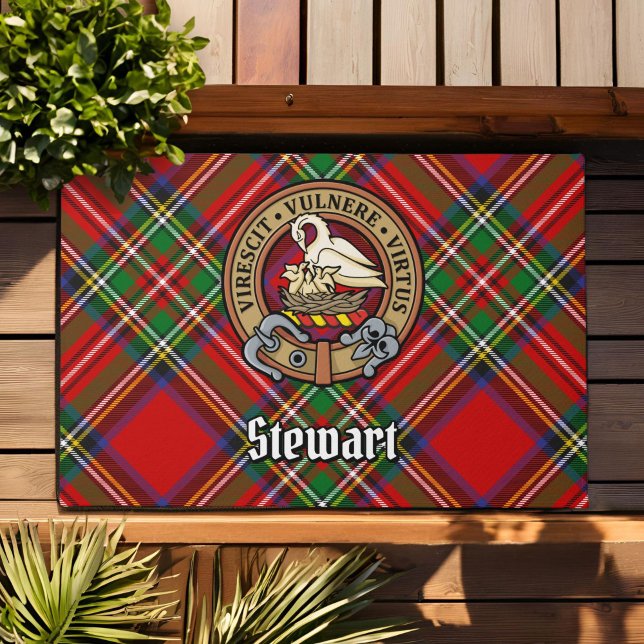 Clan Stewart Crest over Royal Tartan Doormat (Creator Uploaded)