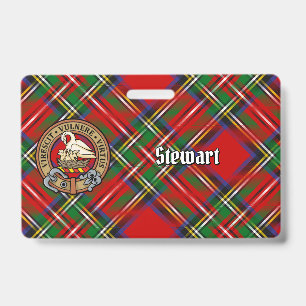Clan Stewart Crest over Royal Tartan ID Badge