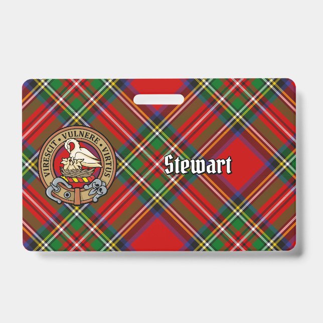 Clan Stewart Crest over Royal Tartan ID Badge (Front)
