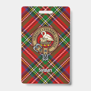 Clan Stewart Crest over Royal Tartan ID Badge