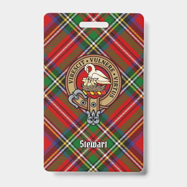Clan Stewart Crest over Royal Tartan ID Badge (Front)