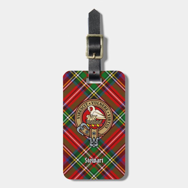 Clan Stewart Crest over Royal Tartan Luggage Tag (Front Vertical)