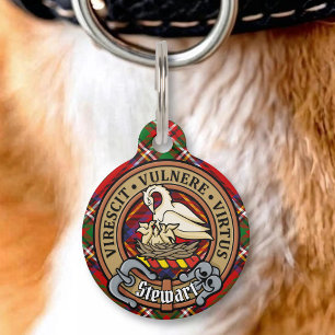 Clan Stewart Crest over Royal Tartan Pet Tag