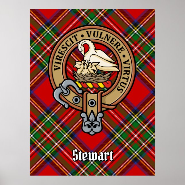 Clan Stewart Crest over Royal Tartan Poster (Front)