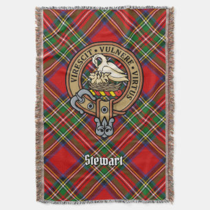 Clan Stewart Crest over Royal Tartan Throw Blanket