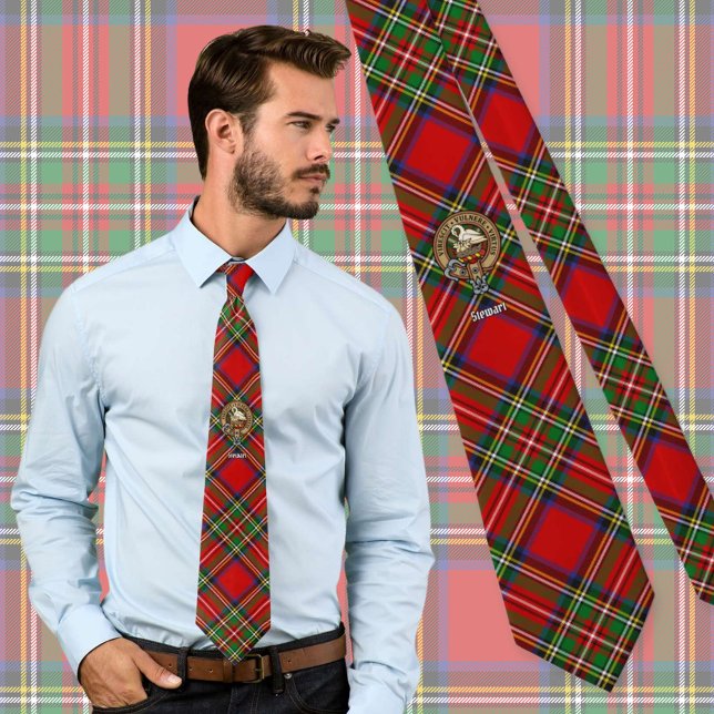 Clan Stewart Crest over Royal Tartan Tie (Creator Uploaded)