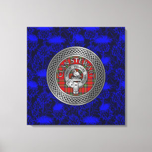 Clan Stewart Crest & Tartan Knot on Thistle Canvas Print