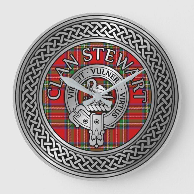 Clan Stewart | Stuart Crest & Tartan Knot Large Clock (Front)
