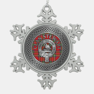 Clan Stewart Stuart Crest & Tartan Knot Snowflake Pewter Christmas Ornament