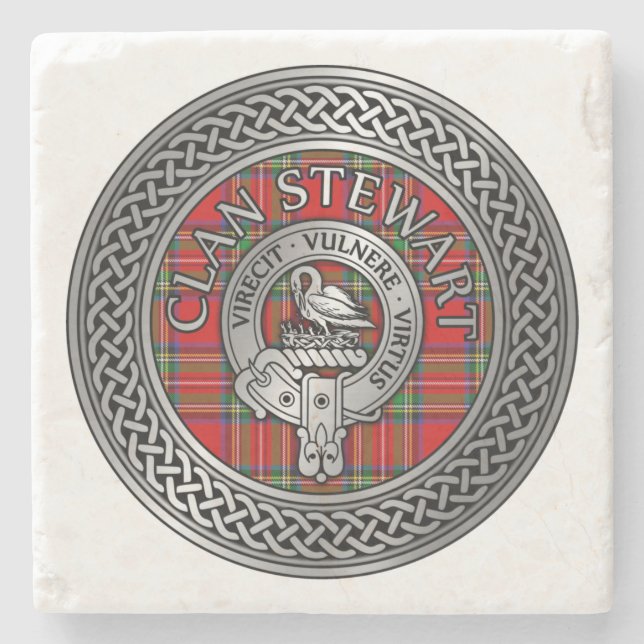 Clan Stewart | Stuart Crest & Tartan Knot Stone Coaster (Front)