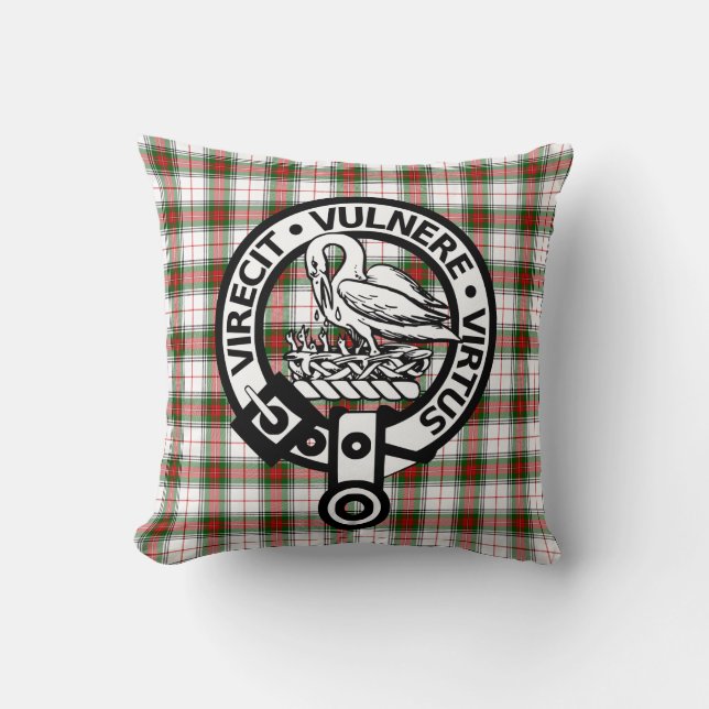 Clan Stewart Tartan Crest Throw Pillow (Front)