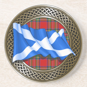 Clan Stewart Tartan Knot & Flag Coaster
