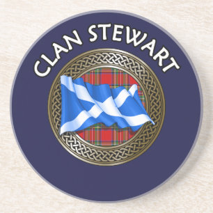 Clan Stewart Tartan Knot & Flag Coaster