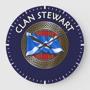 Clan Stewart Tartan Knot & Flag Large Clock