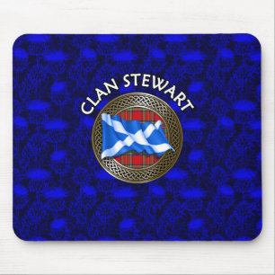 Clan Stewart Tartan Knot & Flag Mouse Pad