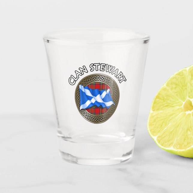 Clan Stewart Tartan Knot & Flag Shot Glass (Front)