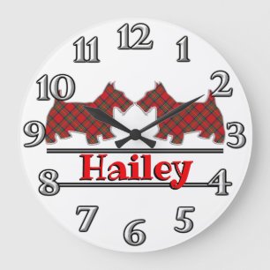 Clan Stewart Tartan Scottie Dogs Large Clock