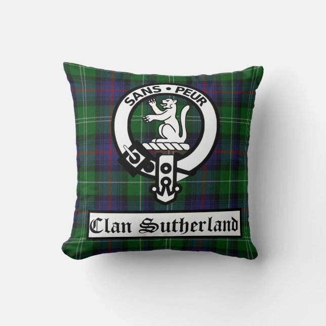 Clan Sutherland Crest Badge & Tartan Cushion (Front)