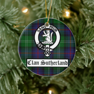 Clan Sutherland Crest Badge & Tartan Customisable Ceramic Ornament
