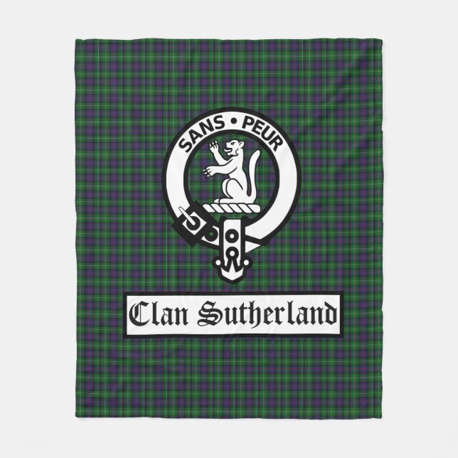 Clan Sutherland Crest Badge & Tartan Fleece Blanket (Front)