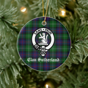 Clan Sutherland Crest & Tartan Customisable Ceramic Ornament