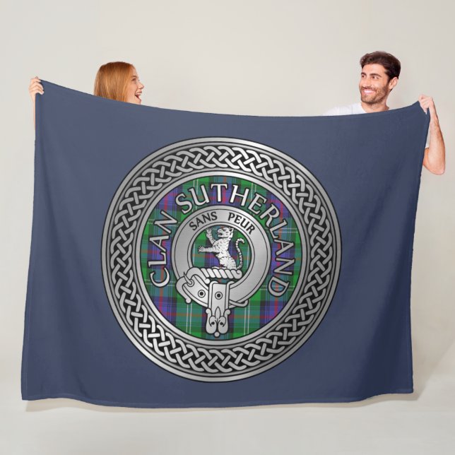 Clan Sutherland Crest & Tartan Knot Fleece Blanket (In Situ)