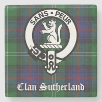 Clan Sutherland Crest & Tartan Stone Coaster