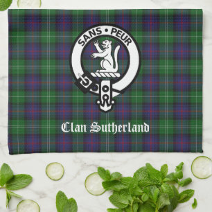 Clan Sutherland Crest & Tartan  Tea Towel