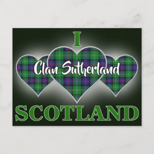 Clan Sutherland I Love Scotland Tartan Heart Postcard