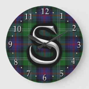 Clan Sutherland Letter S Monogram Tartan Large Clock