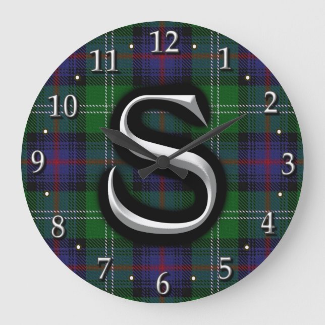 Clan Sutherland Letter S Monogram Tartan Large Clock (Front)