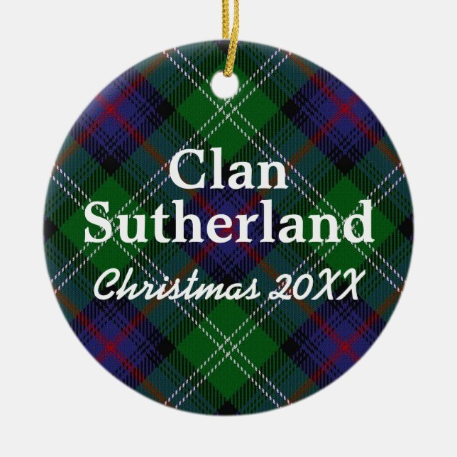 Clan Sutherland Scottish Tartan Ceramic Tree Decoration (Front)
