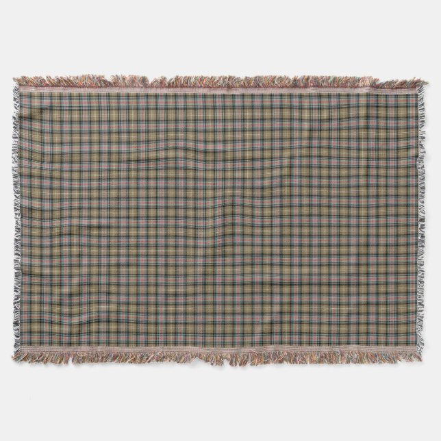 Clan Sutherland Tan and Black Scottish Tartan Throw Blanket (Front)