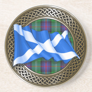 Clan Sutherland Tartan Knot & Flag Coaster