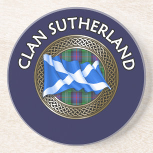 Clan Sutherland Tartan Knot & Flag Coaster