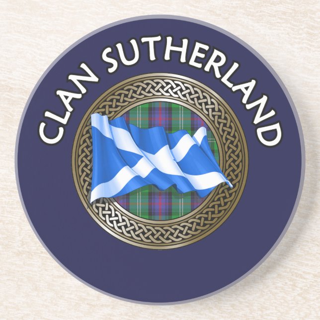 Clan Sutherland Tartan Knot & Flag Coaster (Front)