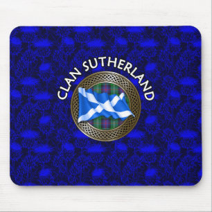 Clan Sutherland Tartan Knot & Flag Mouse Pad