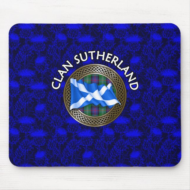 Clan Sutherland Tartan Knot & Flag Mouse Pad (Front)
