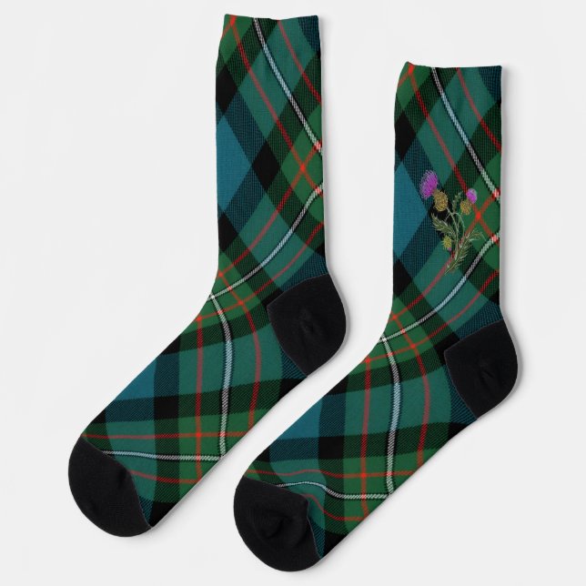  clan tartan sock with thistle Crew Socks (Left)