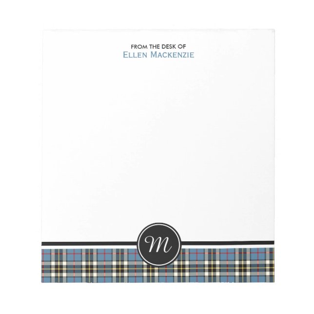 Clan Thompson Blue Dress Tartan Monogram Notepad (Front)