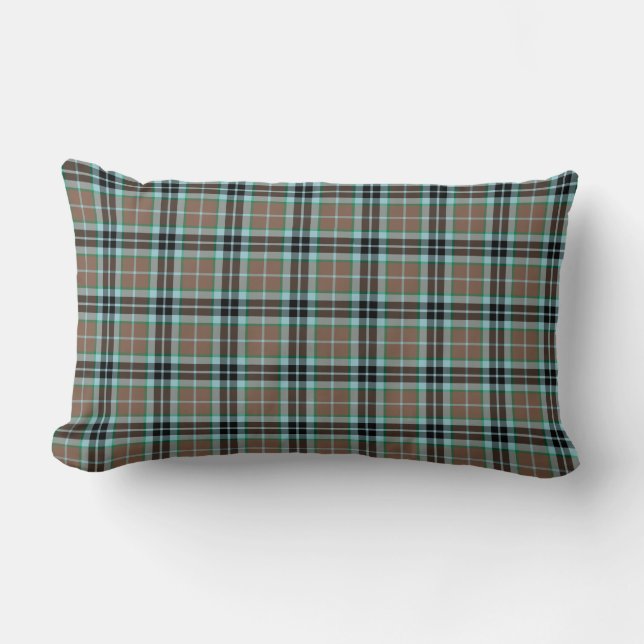 Clan Thompson Brown and Blue Hunting Tartan Lumbar Cushion (Front)